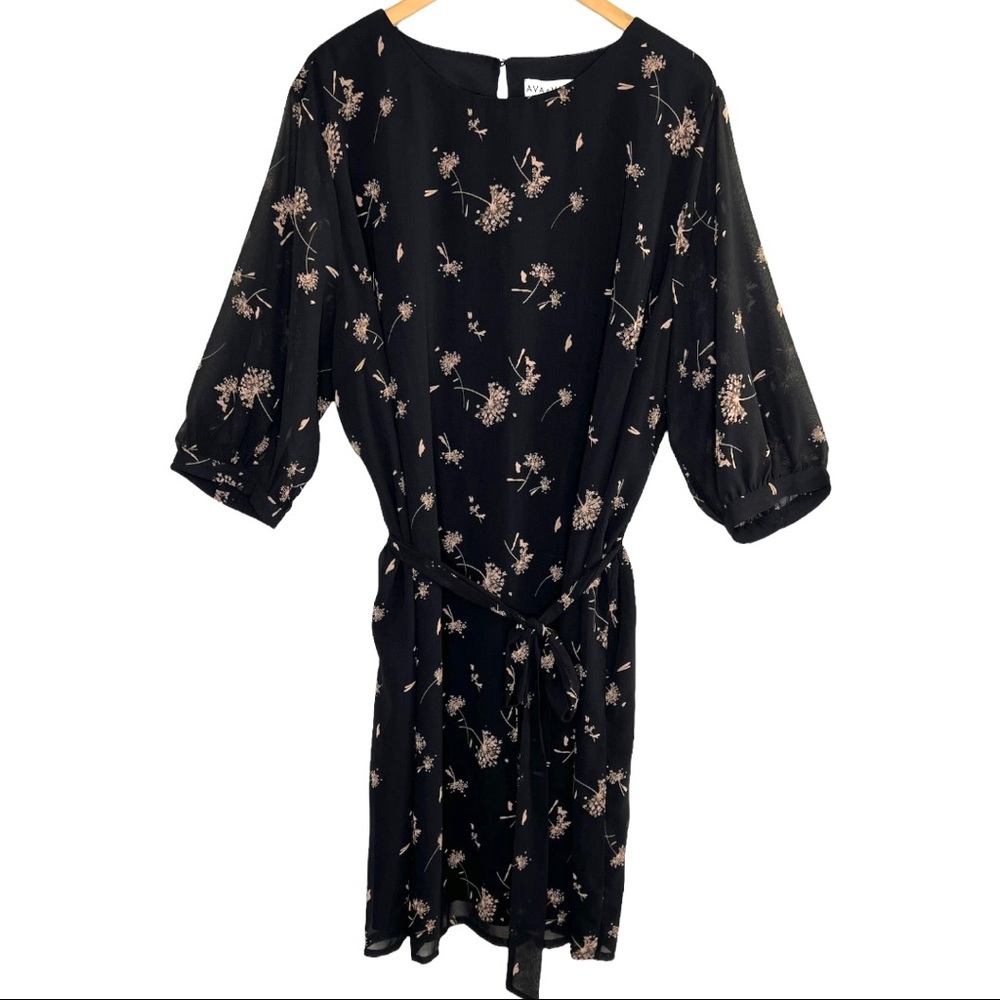 Ava & Viv Black Dandelion Dress 3/4 Sleeve 2X NEW
